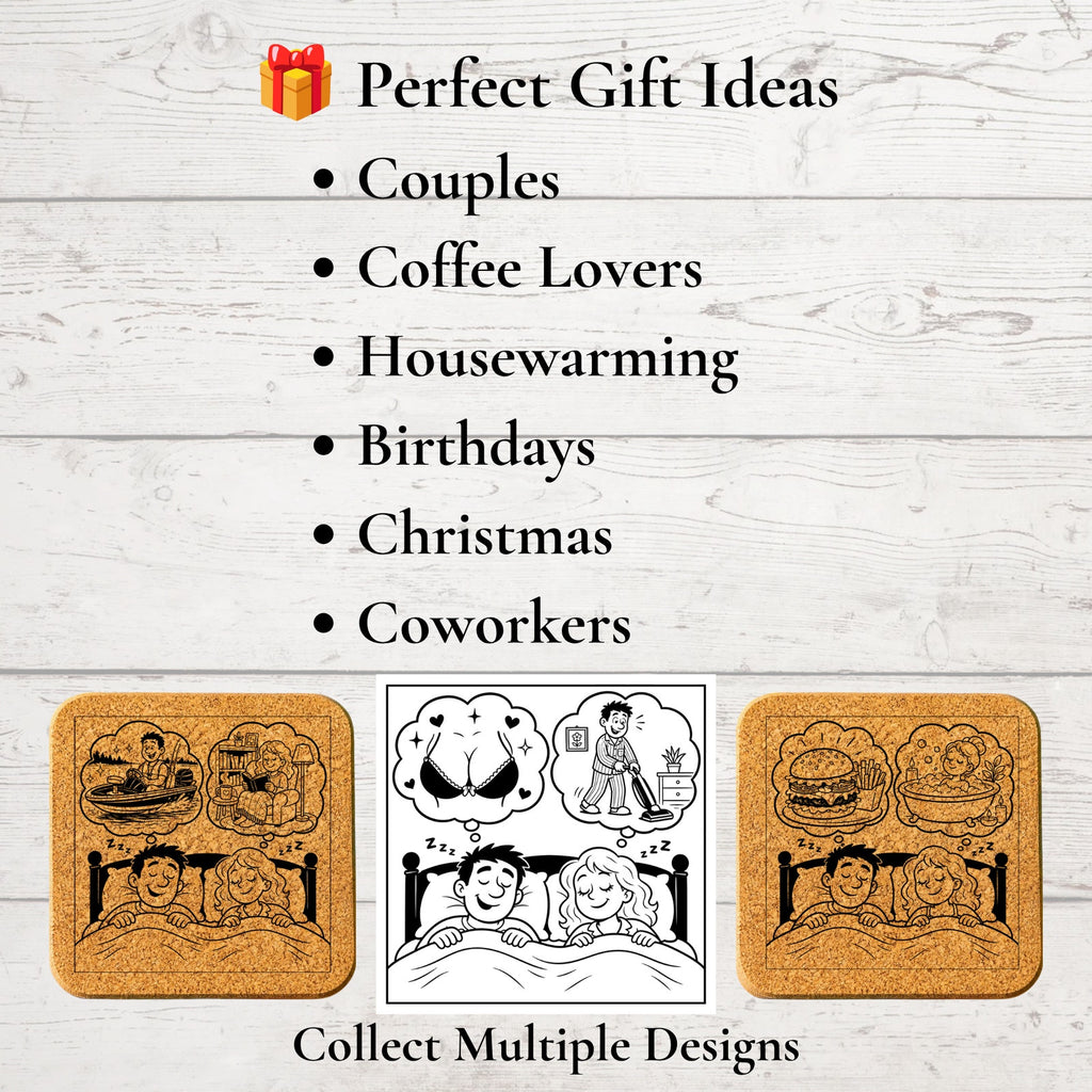 Funny Couples Coaster | His Dream, Her Dream | Available in Cork, Slate & Ceramic | 2 Points of View