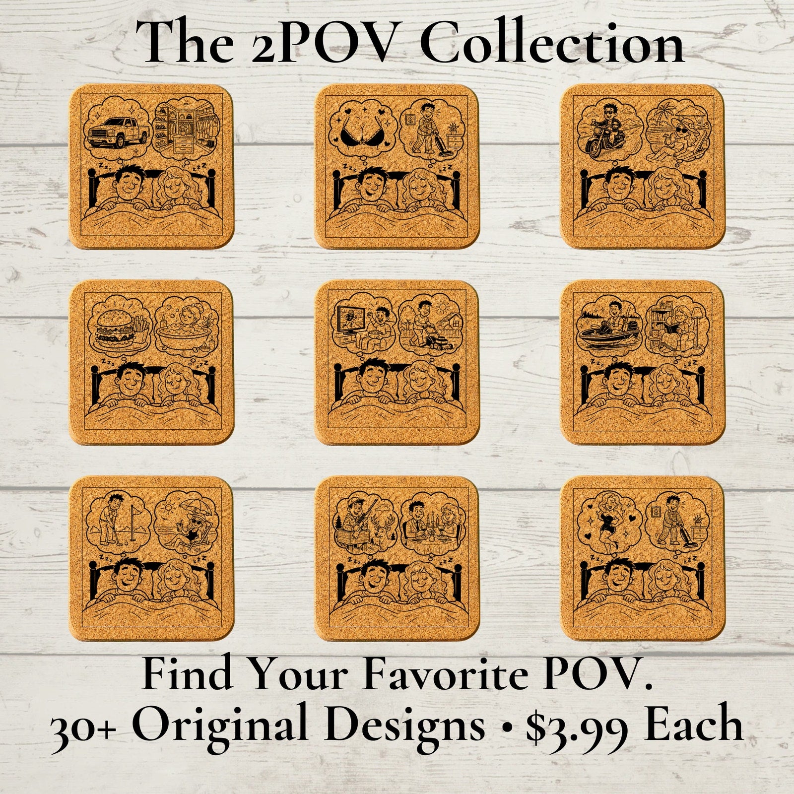 Funny Cork Coaster | Weekend Escape | Couples Gift | 2 Points of View