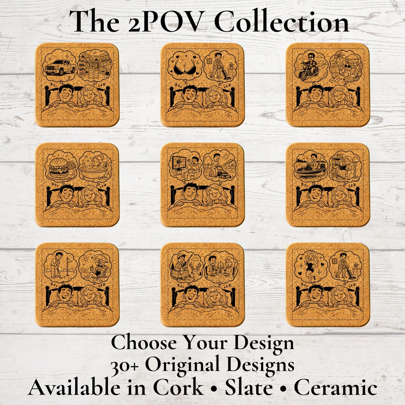 Funny Couples Coaster | His Dream, Her Dream | Available in Cork, Slate & Ceramic | 2 Points of View