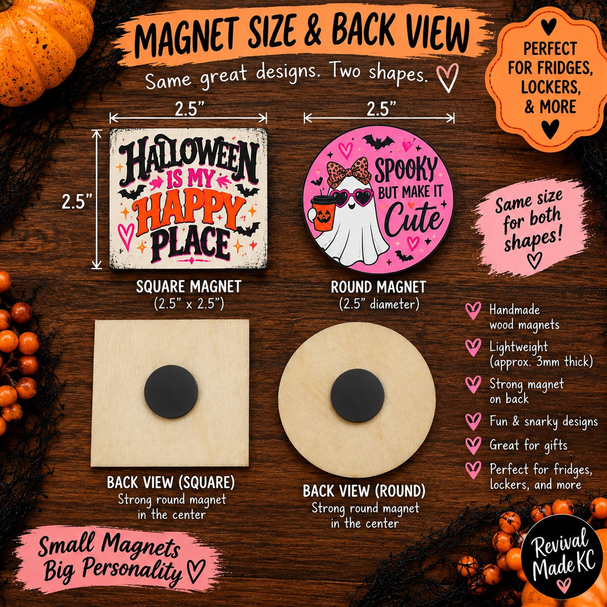 Handmade Halloween Magnets 2.5" - Funny Spooky Snarky - Choose Your Design